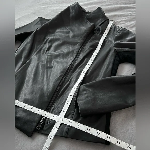 Vince Scuba Leather & Stretch Wool Panel Black Motto Jacket Womens L 8 - Picture 12 of 17